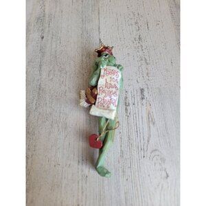 Frog prince kiss me 10 cents folkart ornament Xmas